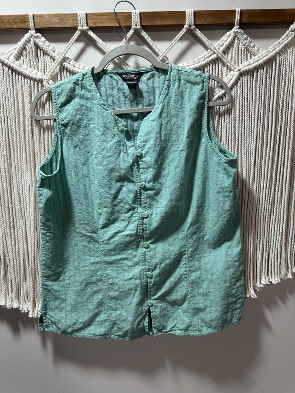 Woolrich Seafoam Green Sleeveless Button Tank Top